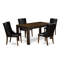 Ensemble de 5 pièces pour coin-repas pour 4 personnes comprenant une table de salle à manger rectangulaire en bois rustique et 4 chaises Parson rembourrées en similicuir noir, Jacobean-1830010187-1830010186-1830010189