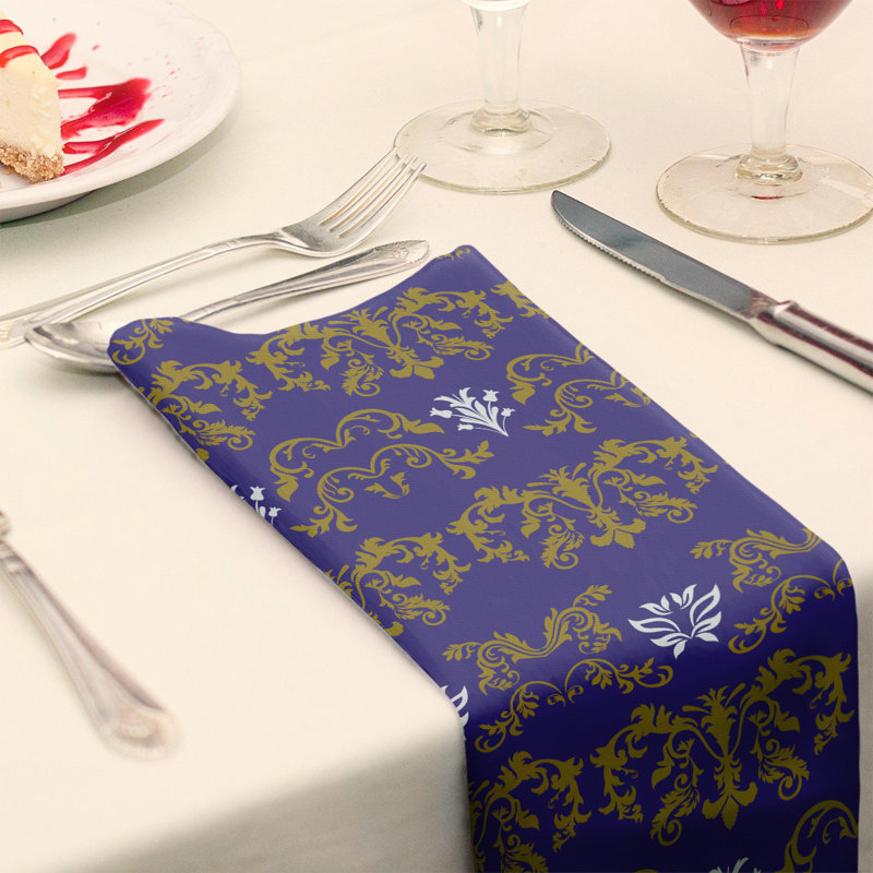 Damask Square Napkin, Metallic Gold/Purple/White, Polyester, 22" W x 22" L