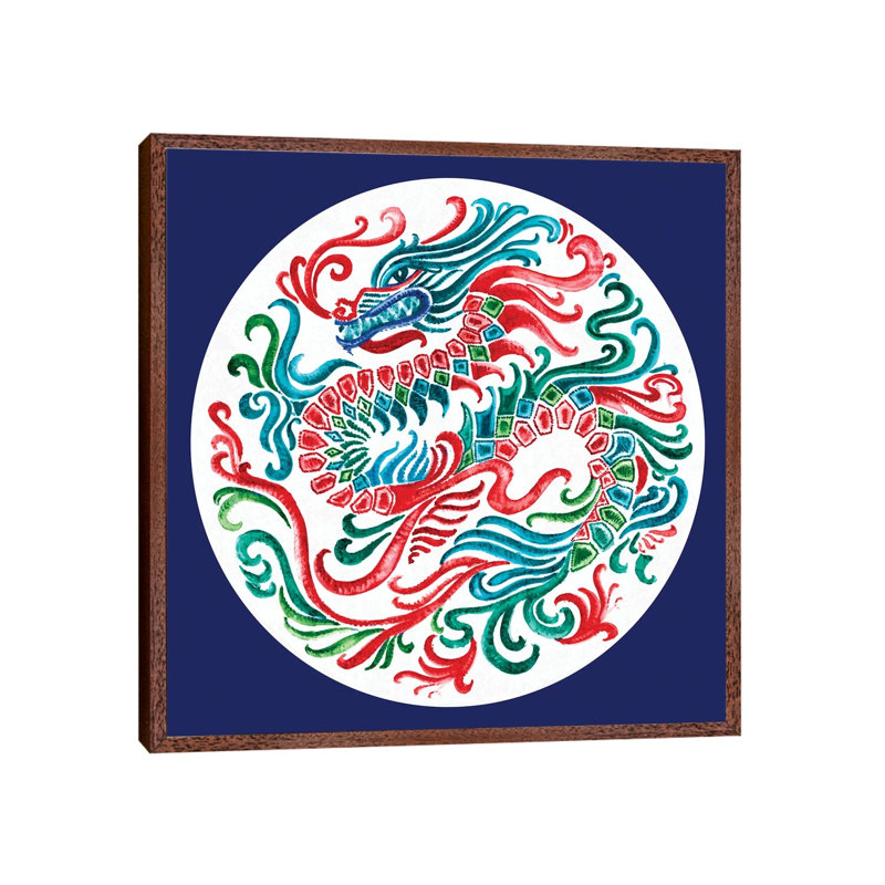 Flying Dragon by Eva Watts - Painting on Canvas, Classic Brown Wood Framed, 66.04cm H x 66.04cm W x 3.81cm D