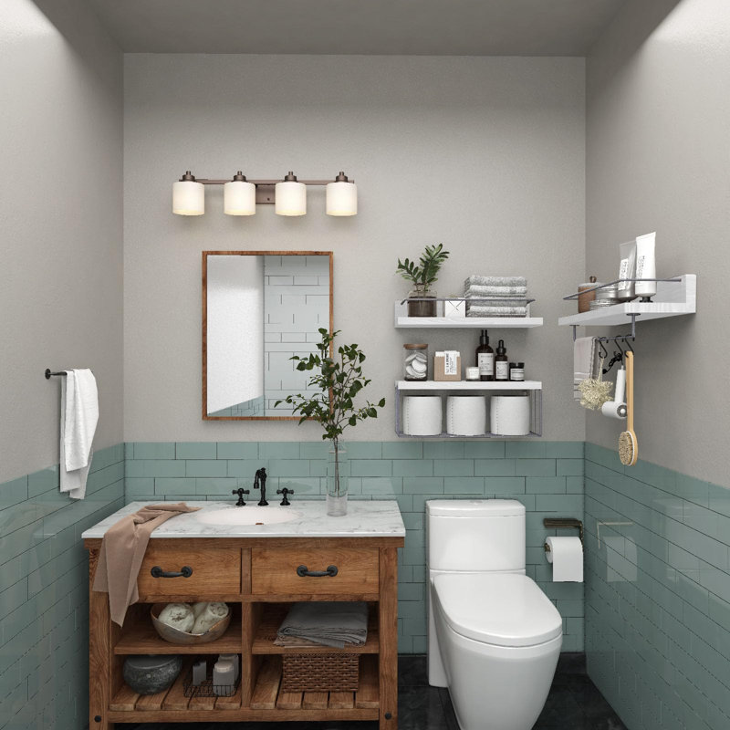 Floating Shelves Bathroom Cabinet, White/Silver