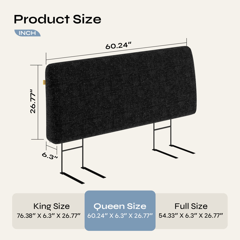 Tête de lit tapissier et ergonomique Tête de lit en tissu de 6,3 po de largeur convenant aux matelas de 8 à 14 po , Grand