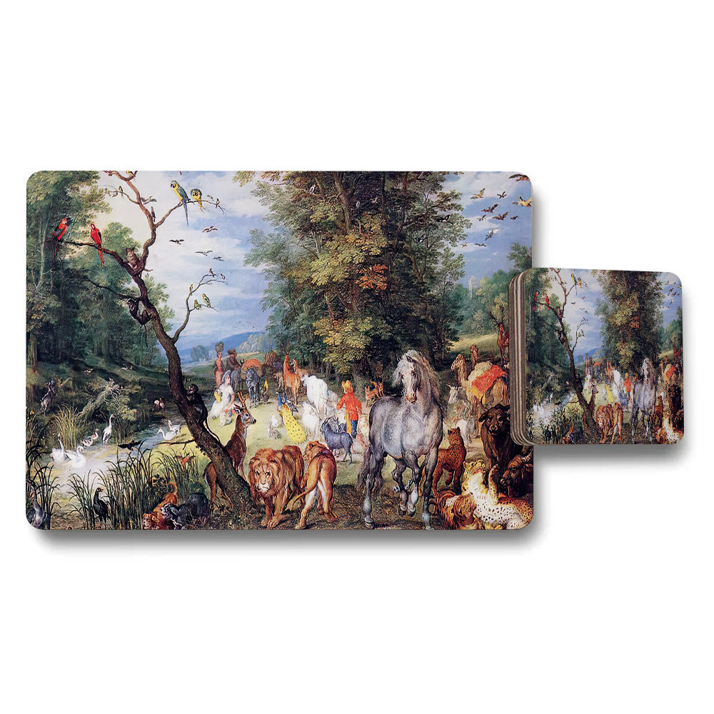Wildlife Scene Placemat And Coaster Set With Exotic Animal Artwork