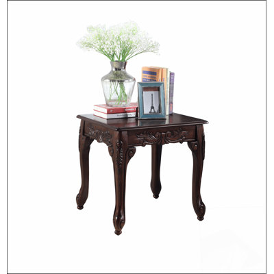 Traditional Ornate Detailing Dark Cherry Finish Wood End Table