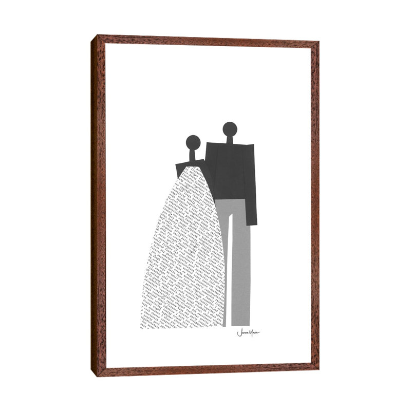 African Wedding Couple In Black And White by LouLouArtStudio - Print on Canvas, Classic Brown Wood Framed