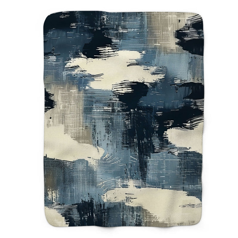 Bleu Painterly - couverture sherpa de qualité supérieure 1 pièce, Grand lit