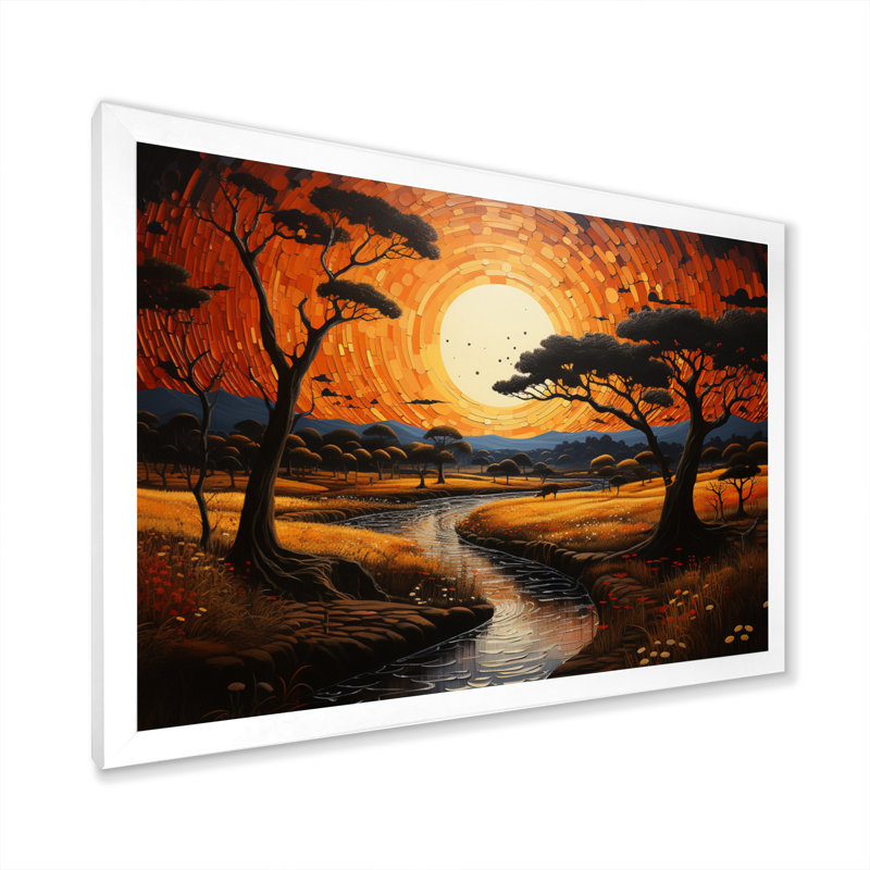 Coucher de soleil tribal africain VI - impressions d'art tribal africain, H 12 po x l 20 po x P 1 po, Cadre photo blanc