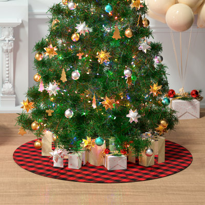 Round Mesh Christmas Tree Skirt, Red and Black Plaid Color