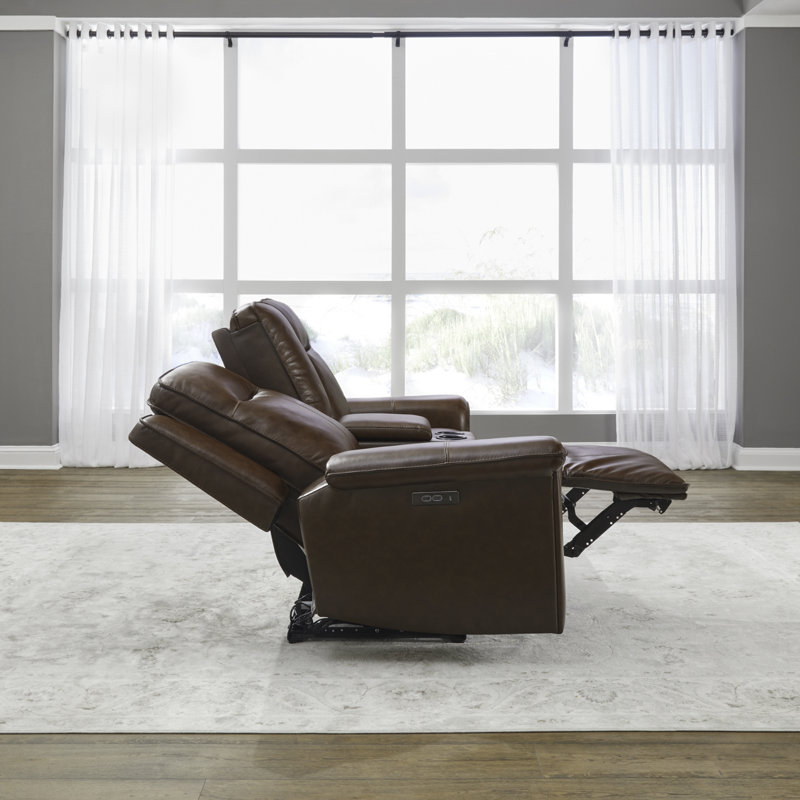 Murraylee Power Loveseat w/ Console & USB Charging Ports - Cognac Leather