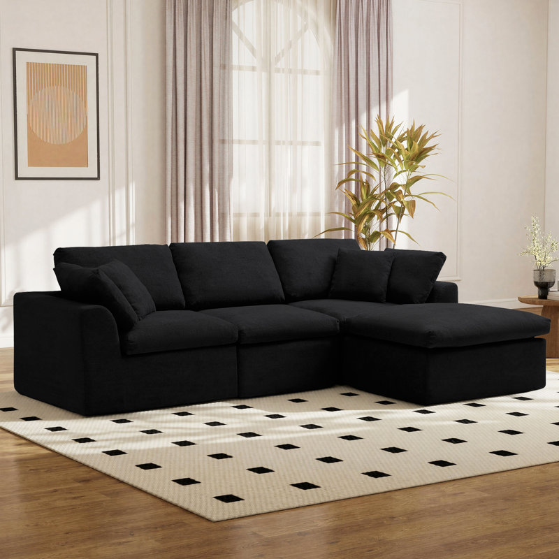 Ensemble de salon modulaire à assise profonde en forme de L avec repose-pieds Compression Boneless, Noir