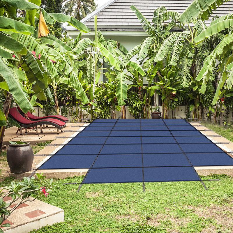 Premium 18X36ft Rectangular Inground Pool Safety Cover With 4X8ft Step, Blue Mesh, Blue