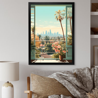 «Vintage Los Angeles Window View 2», art mural floral