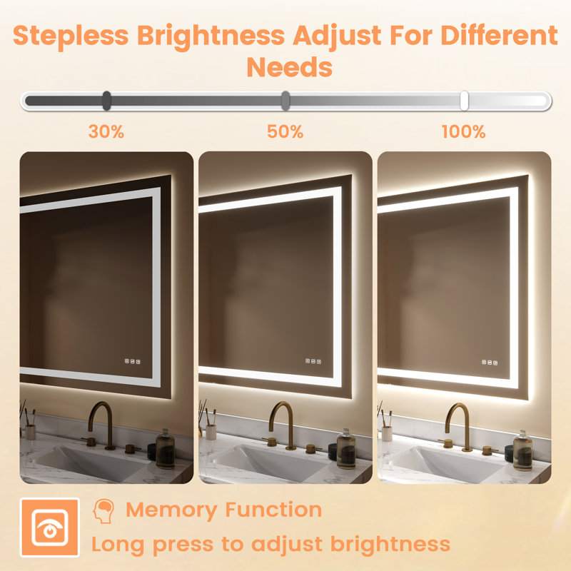 Frameless LED Light Anti-Fog Wall Bathroom Vanity Mirror with Backlit & Frontlit, 24" x 32"
