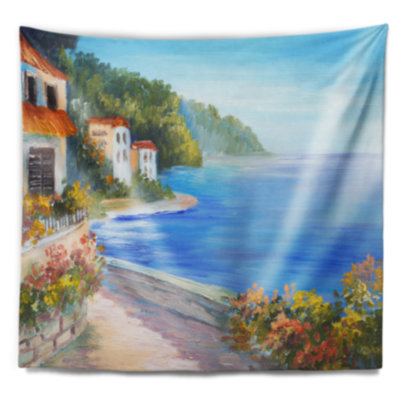 Maison près de la tapisserie de la mer bleue
