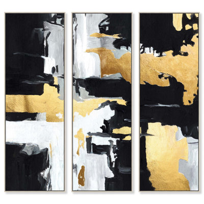Golden Impact I - Ira Colmeva Yoxall Large Framed 3 Piece Canvas Print by Art Remedy, Silver Frame, 16 x 48