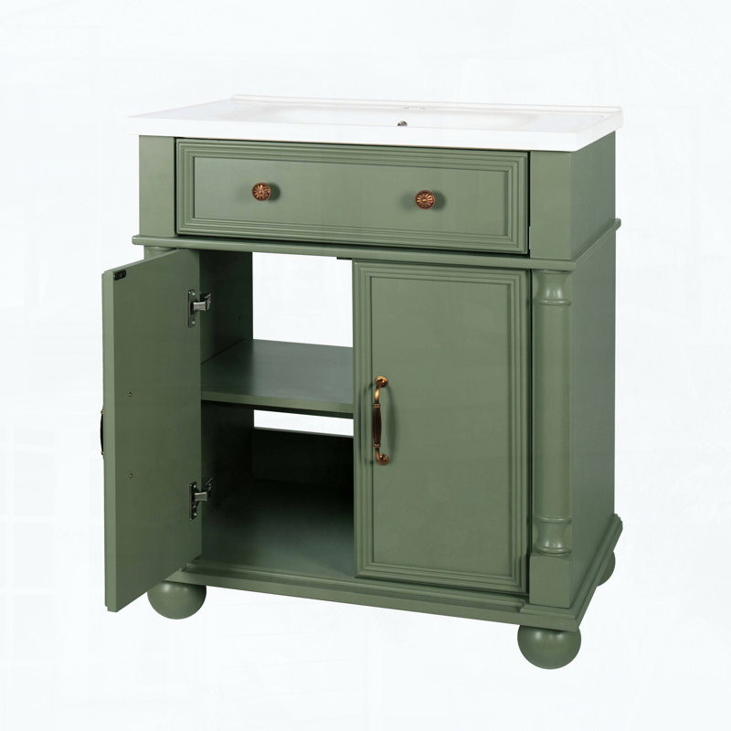 Meuble-lavabo Mid-Century avec base colonne romaine, vert, Vert
