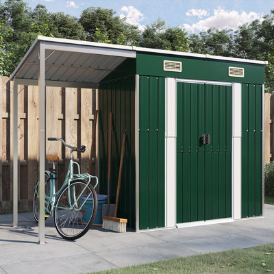 Broghin Garden Shed with Extended Roof Outdoor Tool Shed Storage Shed Steel
