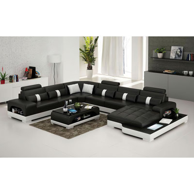 Canapé modulaire en cuir véritable de 152,1 po Arieta
