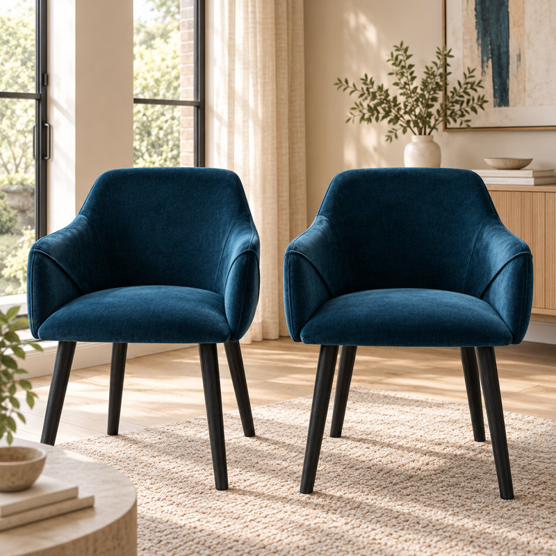 Aggarwal  Upholstered Dining Chairs, Blue, Black Oak