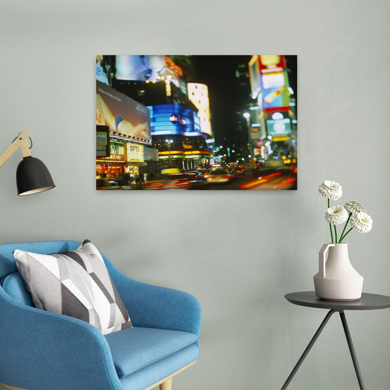 Buildings lit up at night in a city Times Square Manhattan New York City New York State USA 1 Piece Wrapped Canvas Wall Art