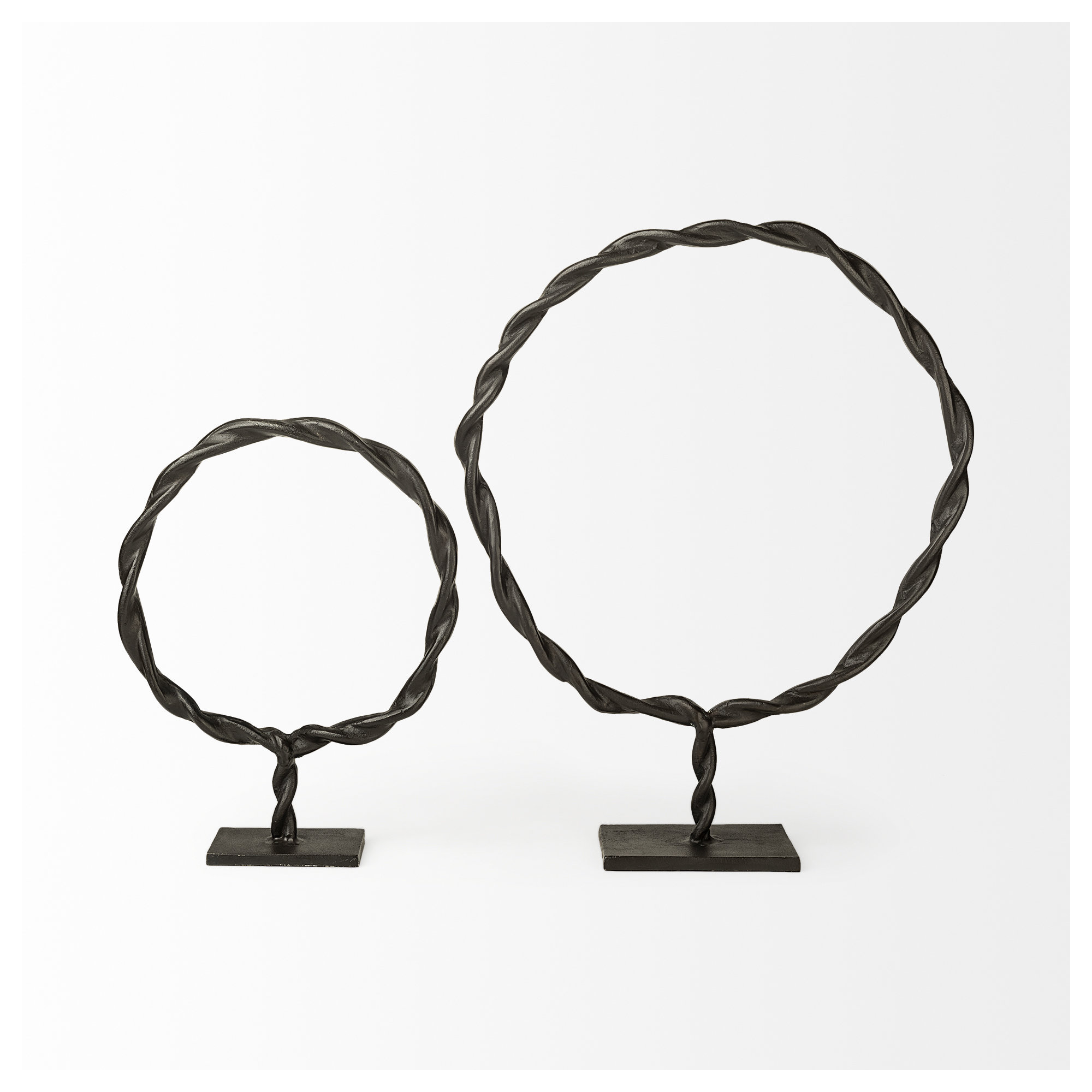 Moscow (large) Black Aluminum Braided Circular Object, 22.8" H x 18.5" W x 4.3" D