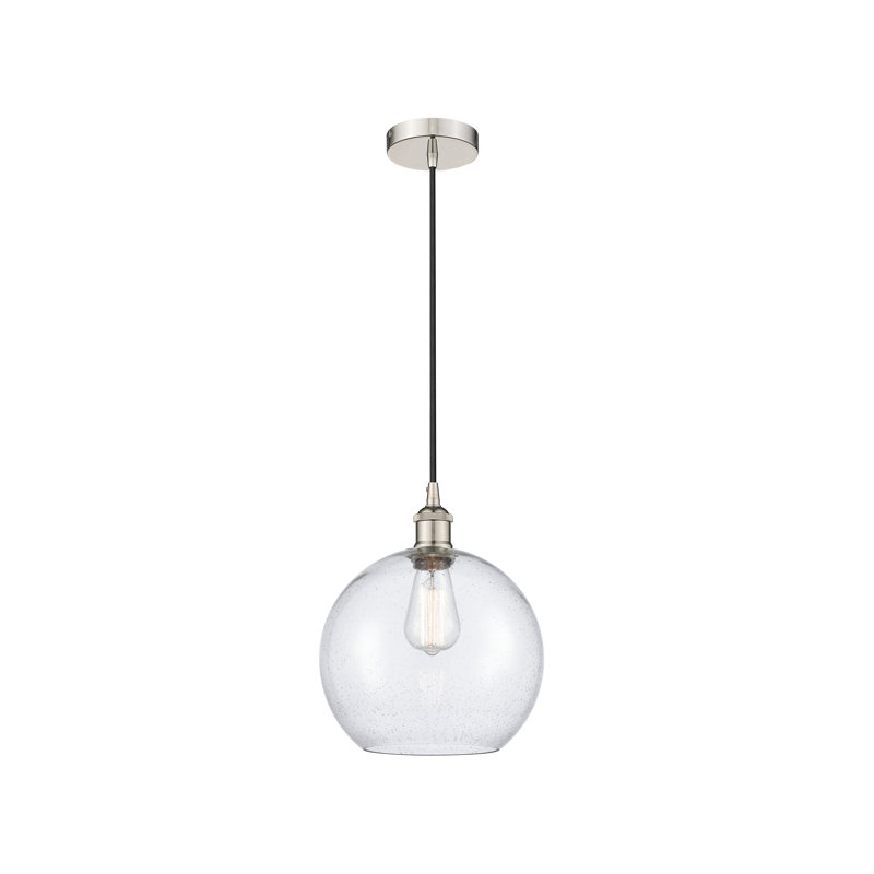 Luminaire suspendu simple à 1 lumière Ralph, Blanc mat, H 8,88 po x l 6 po x P 6 po, Nickel poli