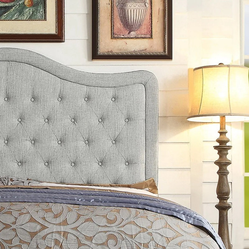 Structure de lit rembourrée en tissu avec tête de lit réglable, support à lattes de bois, lit plateforme capitonné, Gris