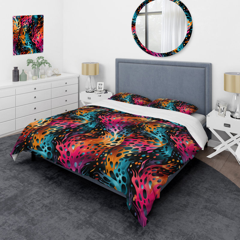 Colorful Neon Jungle Flash I - Ensemble de housse de couette géométrique, Housse de couette pour très grand lit et 2 très