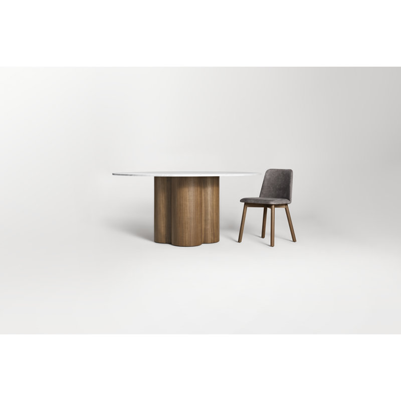 4 Quarter Round Marble Dining Table, Walnut, 60" W x 60" L