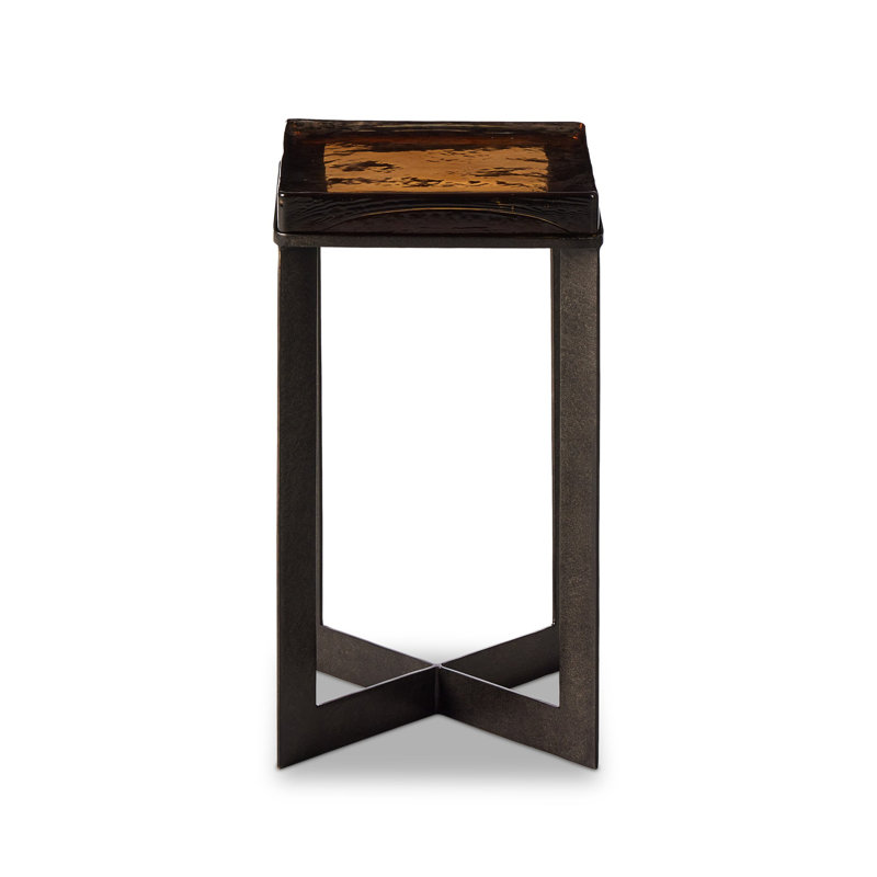 Lennie End Table, Burnished Charcoal, Cast Glass