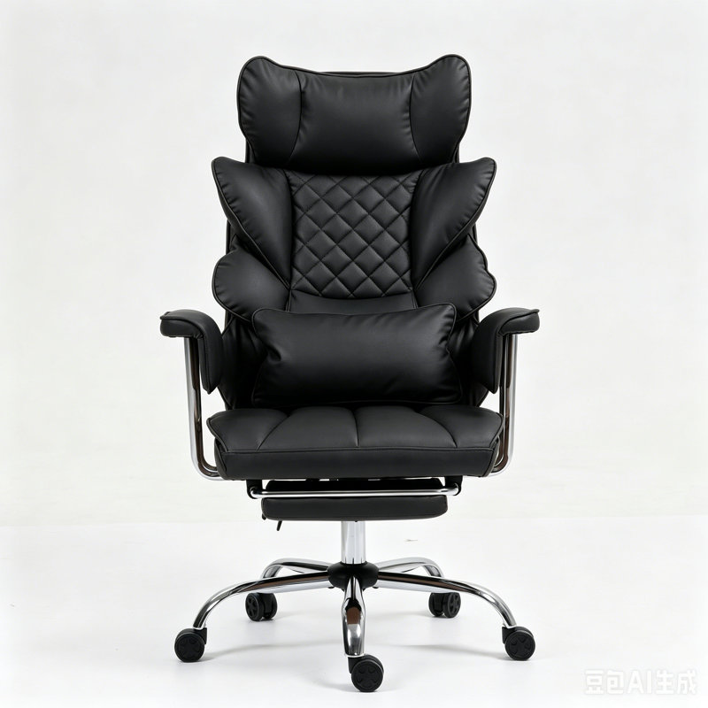 Fauteuil de direction ergonomique en cuir à haut dossier avec repose-pieds et coussin lombaire ergonomique - massage / noir