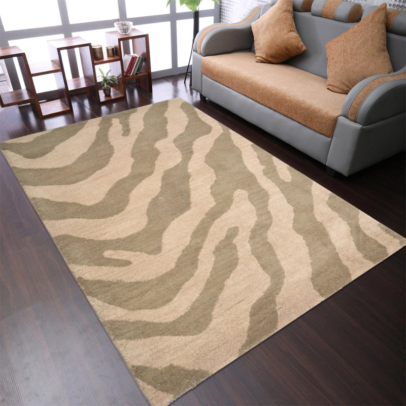 Danny Hand Tufted Wool Eco-Friendly Area Rugs - Rectangle, Beige Brown Color, Abstract Modern Design, High Pile Thick Handmade Anti Skid Area Rugs for Living Room, Bed Room
