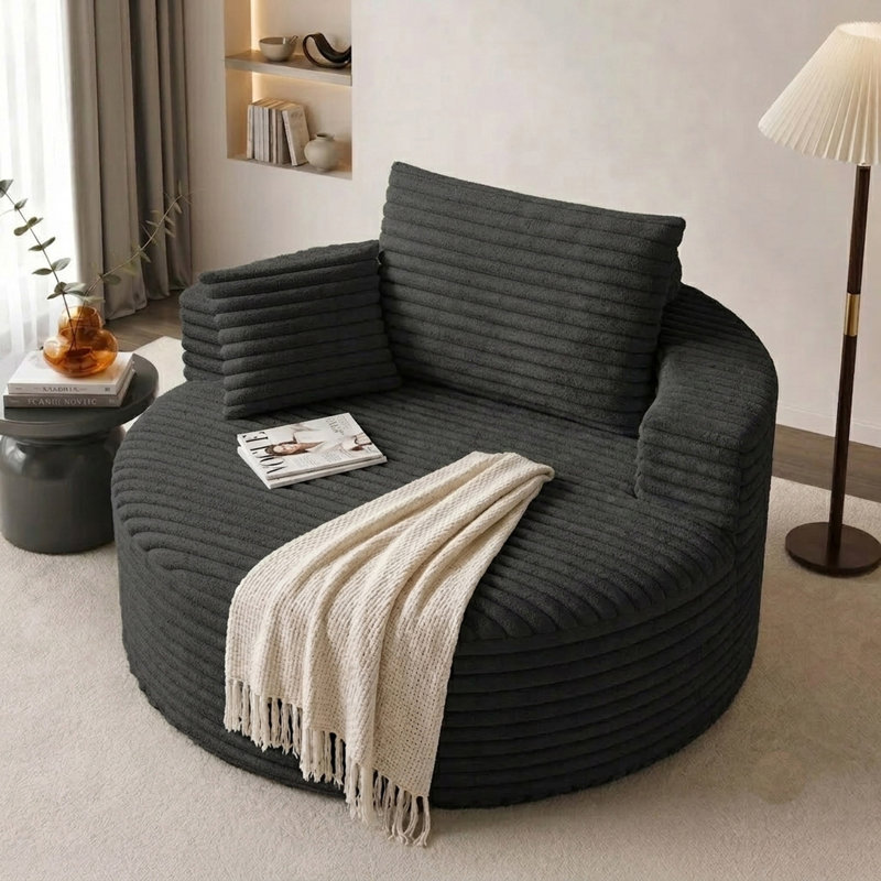 Chaise longue surdimensionnée en velours côtelé 50 po, noir, sans assemblage
