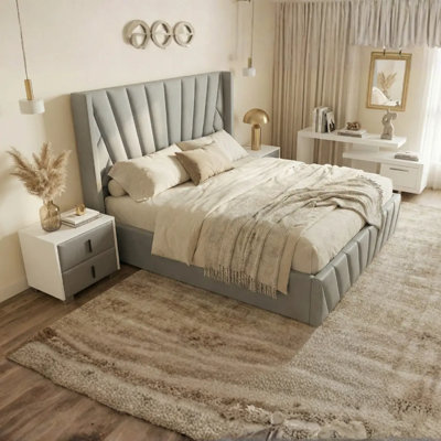 Iginia Upholstered High Headboard Storage Bed w/Hydraulic Gas Lift, Wood Slat System & Under Bed Storage