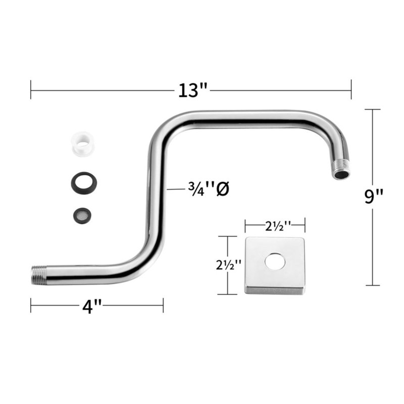 Goosneck Square Shower Arm, Polished Chrome
