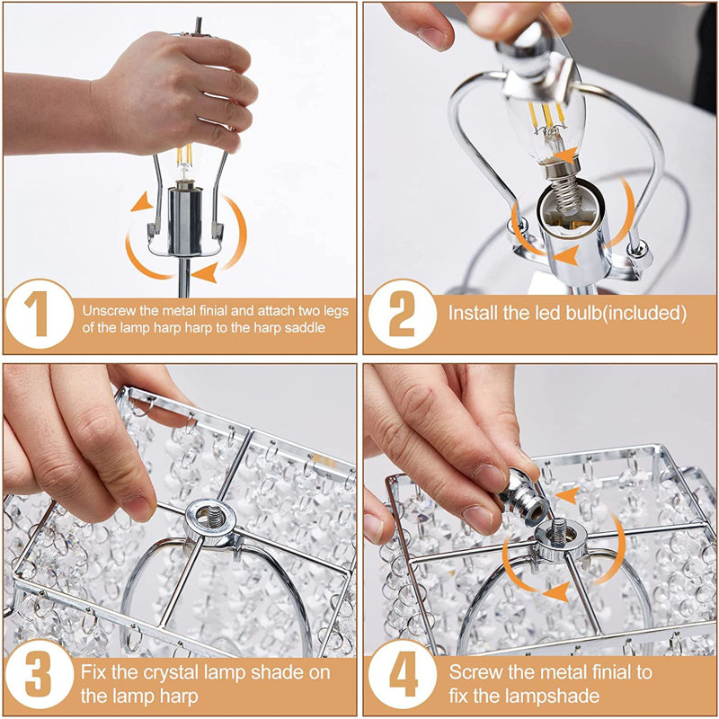 Silver Crystal Touch Control Table Lamp with USB Ports