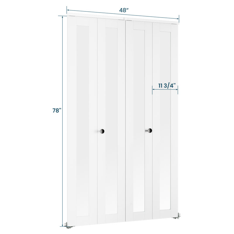 1-Lite 78" Mirrored Glass Bi-Fold Doors With Installation Hardware Kit For 80" Door Opening Height, 48" x 80"