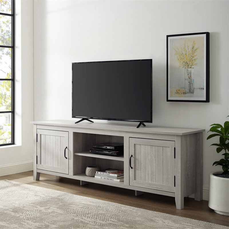 Charmant meuble télé de style campagne moderne avec des caractéristiques élégantes et pratiques, Gris Pierre