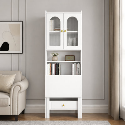 Fold-Out Convertible Writing Table,  Desk Cabinet with shelf and drawer Multi-Function Home Office Workstation