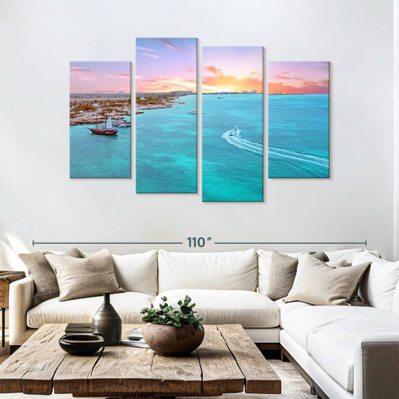 Coucher de soleil sur la plage d'Aruba, H 54 po x l 84 po