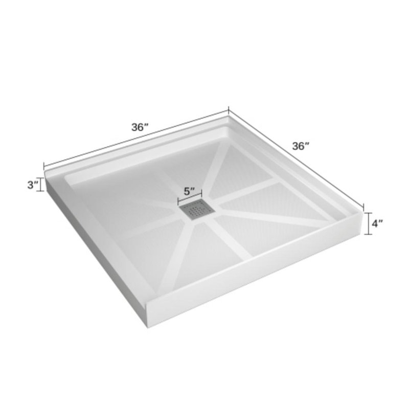 36"×36"×4" Square Single Threshold Shower Base with Center Drain, Slip Resistant Textured Surface Shower Pan for Bathroom, White