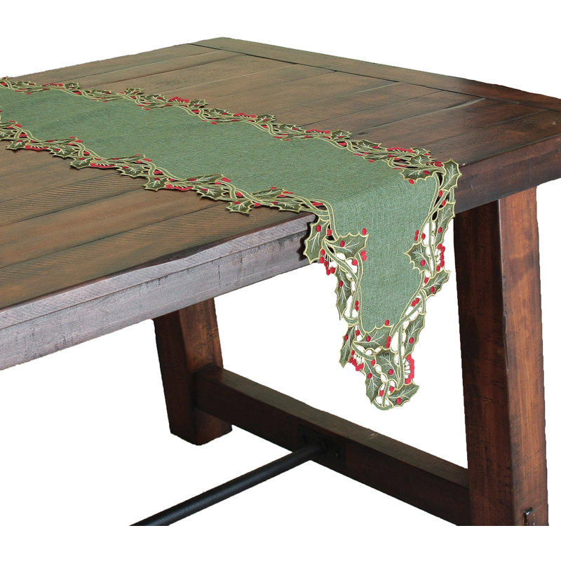 Chemin de table brodé, Vert, L 70 po x P 15 po