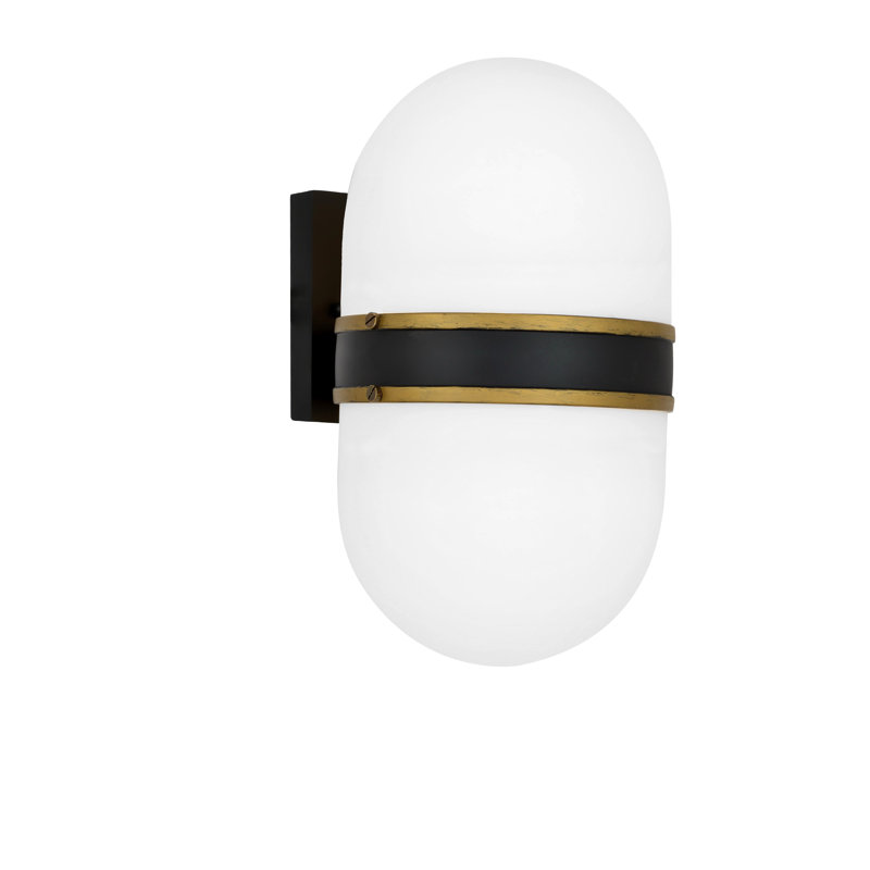 Applique murale d'extérieur noire à 2 ampoules Capsule, H 13,25 po x l 8 po x P 9,25 po , Opale
