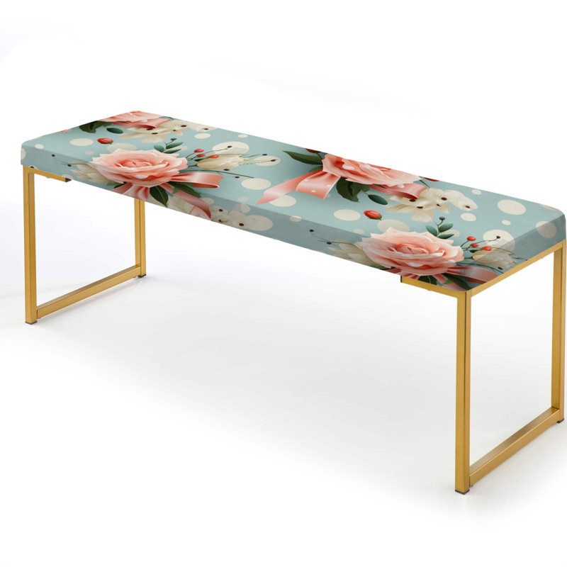 Pink Romantic Rose And Polka Dot Delight - Polka Dots Upholstered Gold Bench