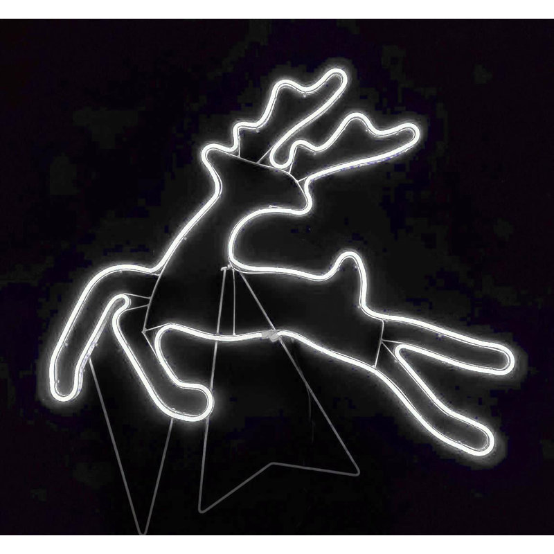 Jumping Reindeer Neon Effect Rope Light Silhouette with 90 LEDs for Indoor and Outdoor Christmas Display, Cool White