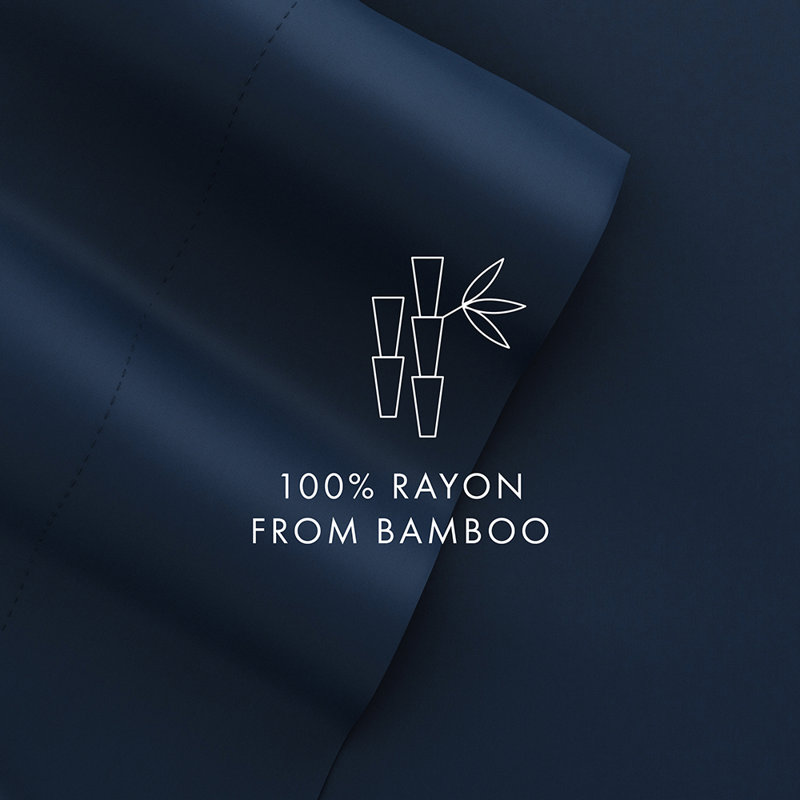 Ensemble de draps 100% rayonne de bambou, Bleu marine, Ensemble de draps pour lit double avec 2 taies d'o