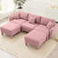 Canapé modulaire 3 en forme de U rose avec tissu bouclé, en forme de coquillage distinctif, 2 repose-pieds mobiles et pieds cylindriques, moderne pour espaces de bureau rose, 3, modulaire, repose-pieds, décoration intérieure-1926859284