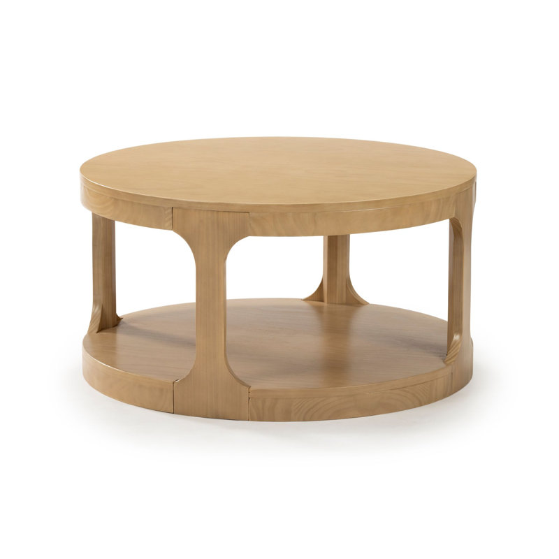 Forma Round 34" Coffee Table with Shelf, Blonde