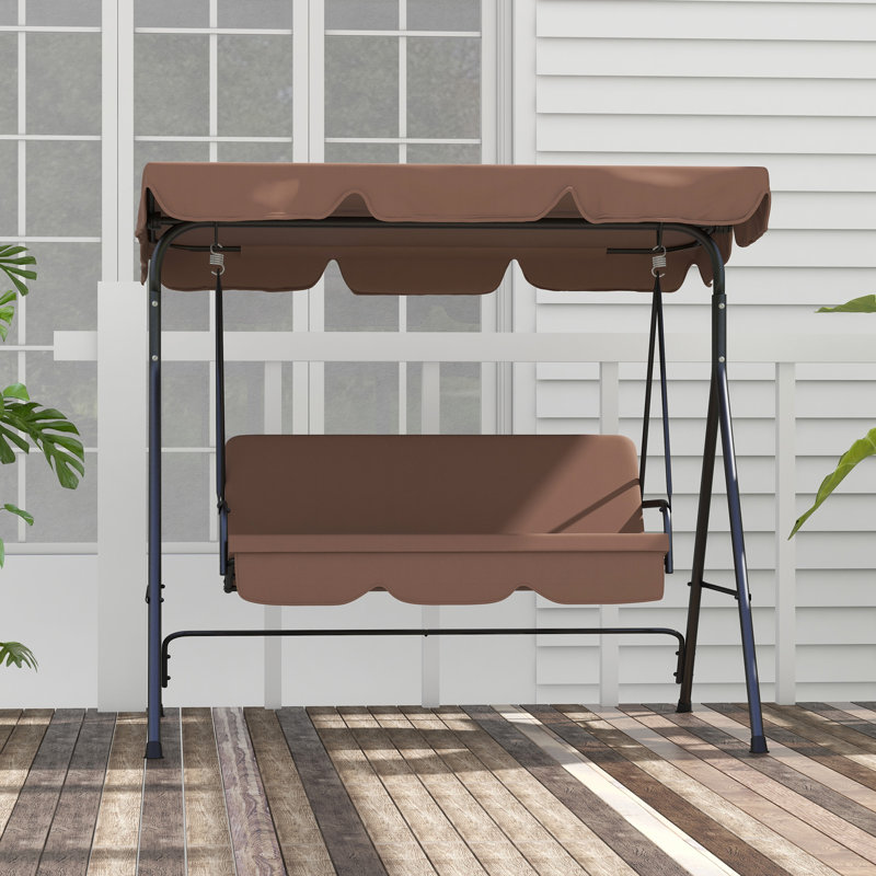 Burgel Porch Swing with Canopy, Black, 153cm H x 172cm W x 110cm D, Brown
