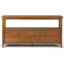 Table de canapé en bois massif Warm Shaker de 60 po de largeur avec 4 tiroirs, tablette ouverte et boutons en nickel brossé-2014724695