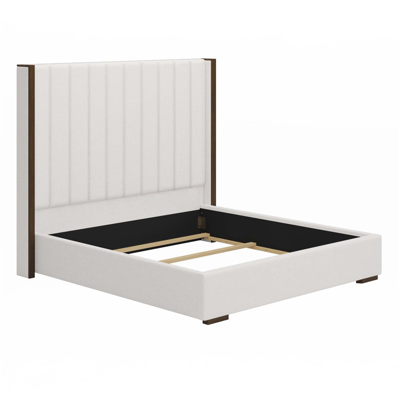 67.5" Tall Headboard Upholstered Bed With Vertical Striped And Wingback Design